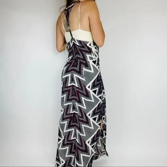 Free People geometric maroon gray maxi dress - Picture 6 of 6